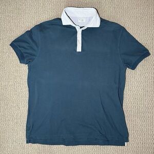 Brunello Cucinelli Blue Polo Shirt with Poplin Collar